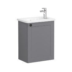 Vitra Root Classic 68626 Lavabo Dolabı, Kapaklı, 45 Cm, Kompakt, Sağdan Armatür Delikli, Mat Gri, Yuvarlak Lavabolu, Sağ